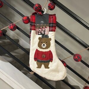 Martha Stewart set of 3 Christmas Teddy Bear Stockings multicolor plaid 22" NWT